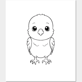 Cute Baby Budgie Animal Outline Posters and Art